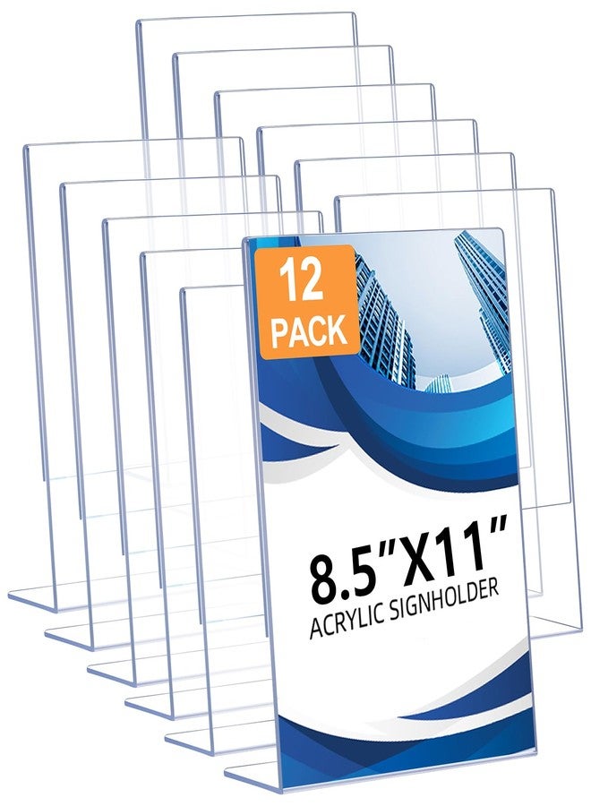 DECOHOBO 12 Pack Acrylic Sign Holder 8.5 x 11, Clear Plastic Display Stands for Tabletop, L-Shape Acrylic Stands for Flyers, Documents, Office, Restaurants, Vertical Sign Holder 8.5x11 for Desktop - Image 1