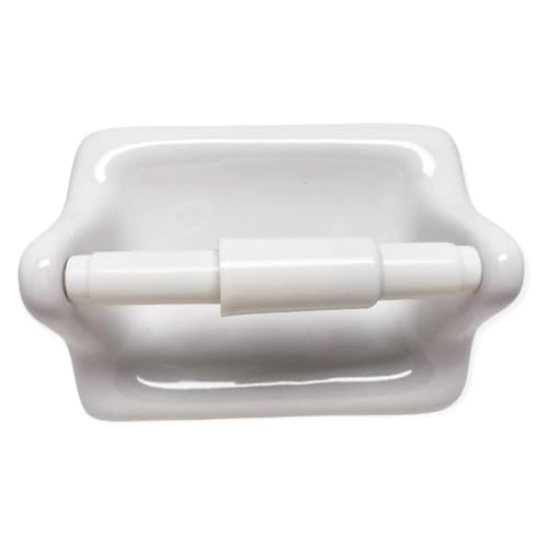 Tenedos Glazed Ceramic Bathroom Toilet Paper Holder Accessory White Wall Mount Durable Classic Design Not for Flat Surface Installation - Image 1
