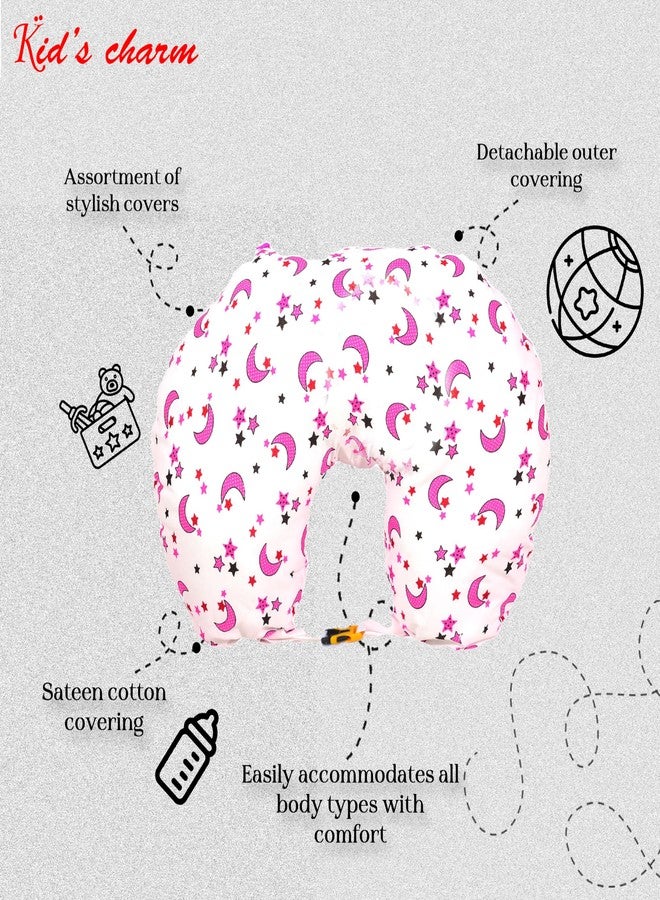 Kid's Charm وسادة رضاعة الأطفال حديثي الولادة من كيدز تشارم، بتصميم نجمة وقمر صغير، 6 في 1، مناسبة للأطفال من عمر 0 إلى 4 أشهر، مزودة بغطاء قابل للإزالة، مصنوعة من القطن (لون وردي). - Image 3