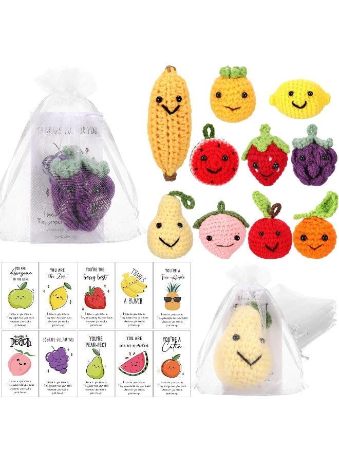 Shappy 20 Sets Inspirational Positive Fruit Toy Gift Funny Wool Knitted Fruit Mini Doll Employee Appreciation Gift Motivational Pun Card and Organza Bag Cute Thank You Gift for Coworker Party Favor - Image 1