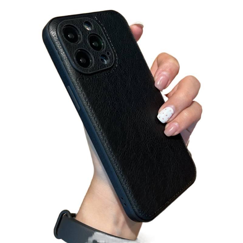 غطاء واقي، حماية من السقوط , تغطية كاملة، أسود، مقاوم للصدمات لـ iPhone 13، ملمس جلد باللون الأسود للاستخدام الداخلي للرحلات اليومية للحمل اليومي - Image 1