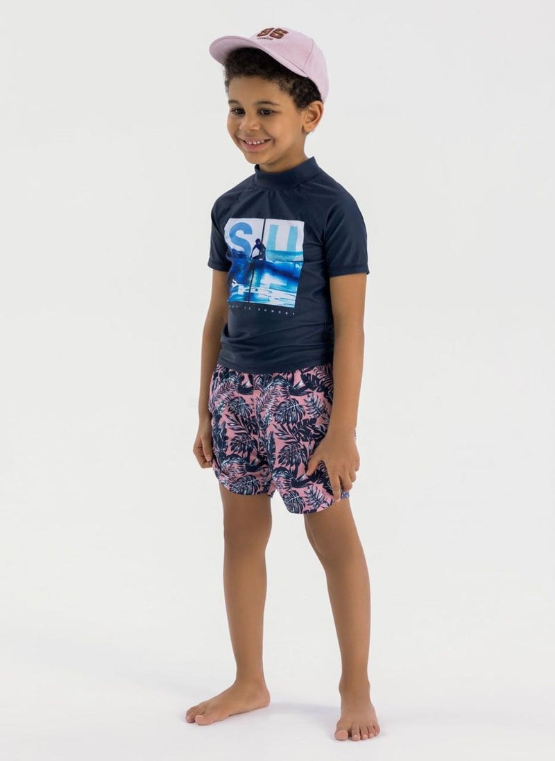 MINOTI Boys' Swim Shorts with Elastic Waist and Adjustable Drawstring - Image 1