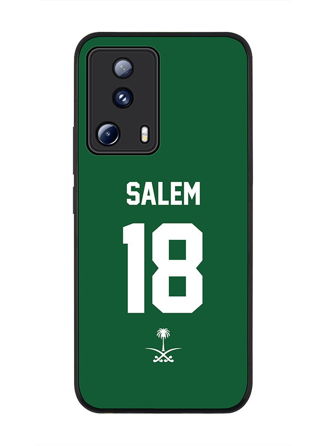 Stylizedd Rugged Black edge case for Xiaomi 13 Lite 5G / Xiaomi Civi 2 5G, Slim fit Soft Case Flexible Rubber Edges Anti Drop TPU Gel Thin Cover -  Football Team - Saudi Arabia, Player Name - Salem - Image 1