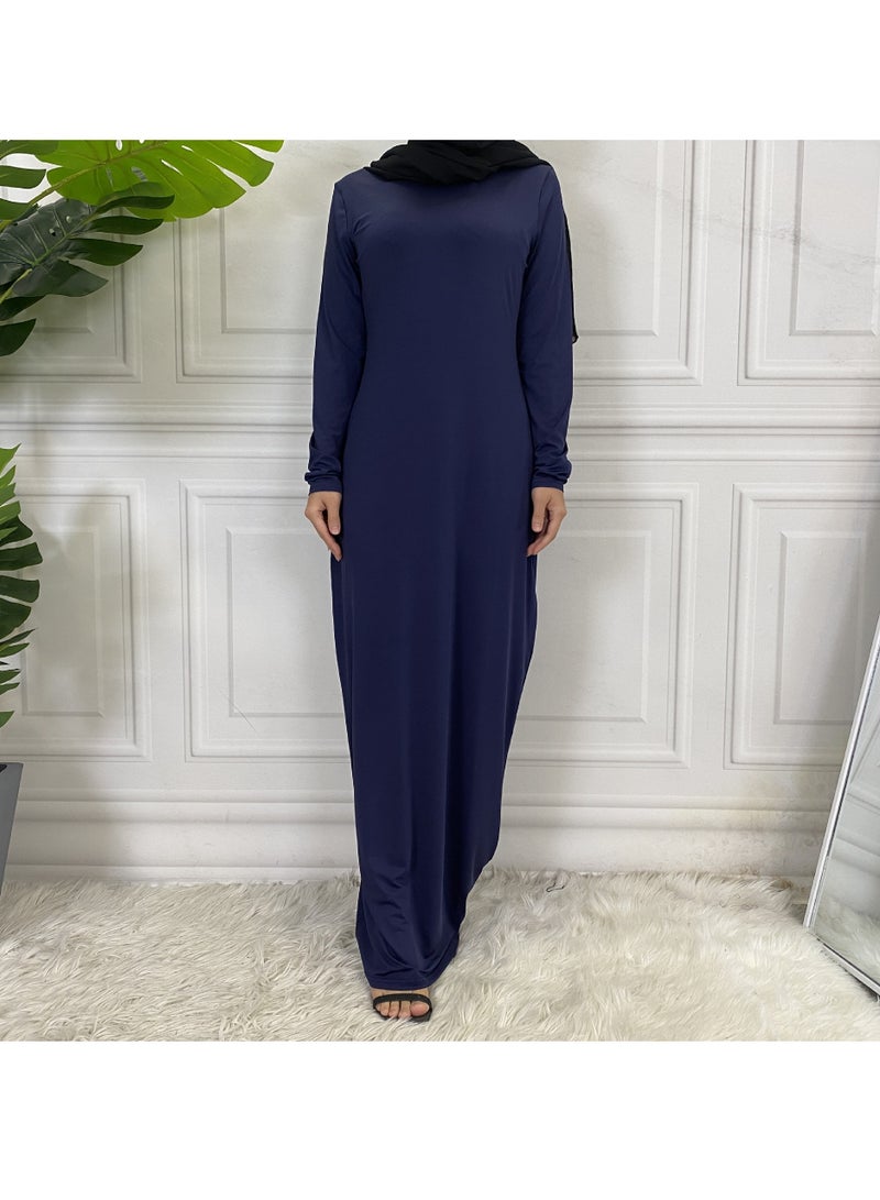 إسكدنيا Mock Neck Casual Abaya, Soft Breathable Long Sleeve Women Abaya Dress, Long Lasting Comfortable Normal Muslim Women Islamic Dress for Prayer, Daily Wear, Occasion Wear, ( Size L, Royal Blue ) - Image 1
