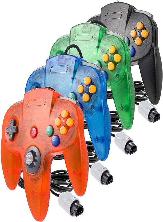 miadore 4 Pack Classic 64 Controller, Wired N64 Controllers with Upgraded Joystick (Non PC USB Version) (Black/Clear Green/Clear Blue/Clear Orange) - Image 1