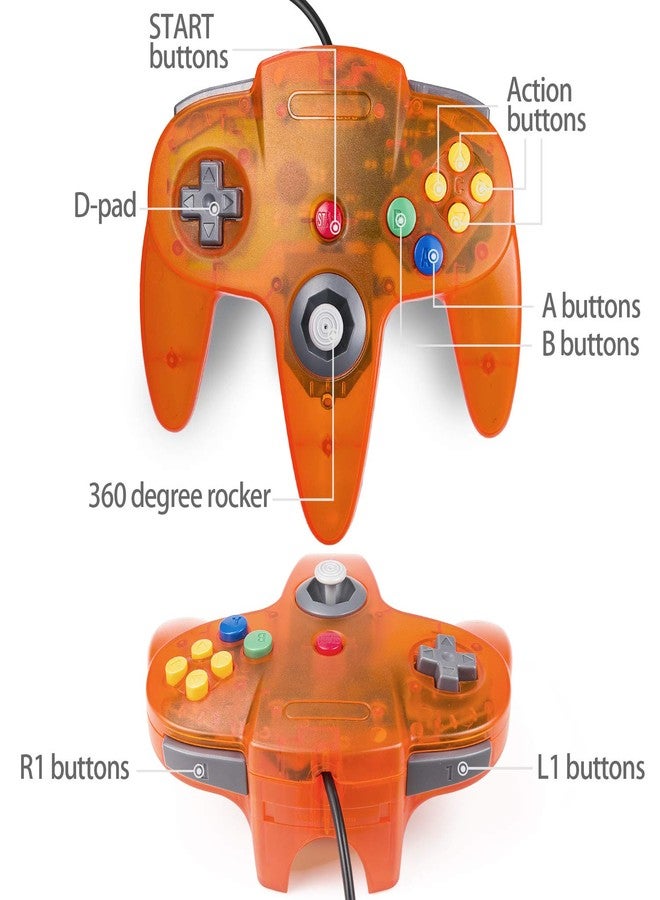 miadore 4 Pack Classic 64 Controller, Wired N64 Controllers with Upgraded Joystick (Non PC USB Version) (Black/Clear Green/Clear Blue/Clear Orange) - Image 2