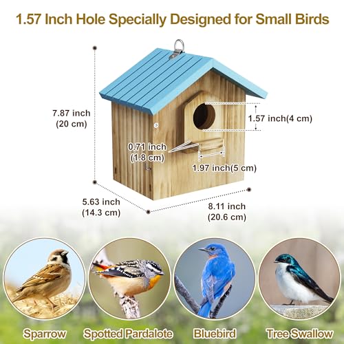 Auslar Bird House for Outside, Wooden Birdhouses for Outdoors, Bluebird House for Outside Clearance, Hanging Bird Houses for Cardinals Finch Wren Swallow for for Garden Viewing - Image 5