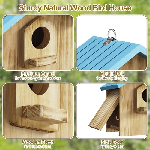 Auslar Bird House for Outside, Wooden Birdhouses for Outdoors, Bluebird House for Outside Clearance, Hanging Bird Houses for Cardinals Finch Wren Swallow for for Garden Viewing - Image 4
