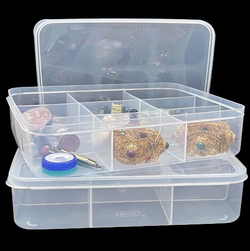 c s m C.S.M CSM Jewellery Case Organiser (CLICK-9B-2) with Partitions Transparent 9 Grids Rectangular Storage Boxes - Big Size (Pack of 2 Boxes) - Image 5