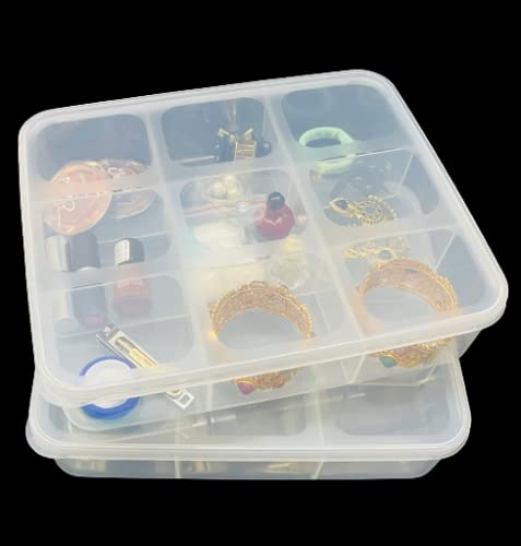 c s m C.S.M CSM Jewellery Case Organiser (CLICK-9B-2) with Partitions Transparent 9 Grids Rectangular Storage Boxes - Big Size (Pack of 2 Boxes) - Image 4