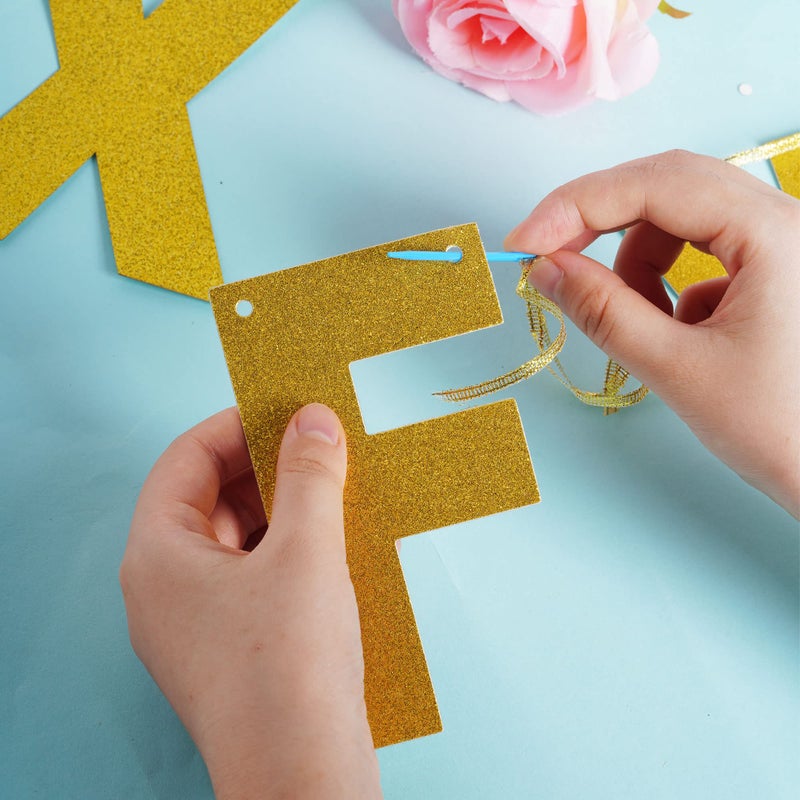 mifengda DIY Banner Kit with Letters Glitter Banner Letters Customizable Birthday Banners Graduation Banner Custom Party Hanging Banner for Graduation Wedding Party Baby Shower Decoration(Gold) - Image 3