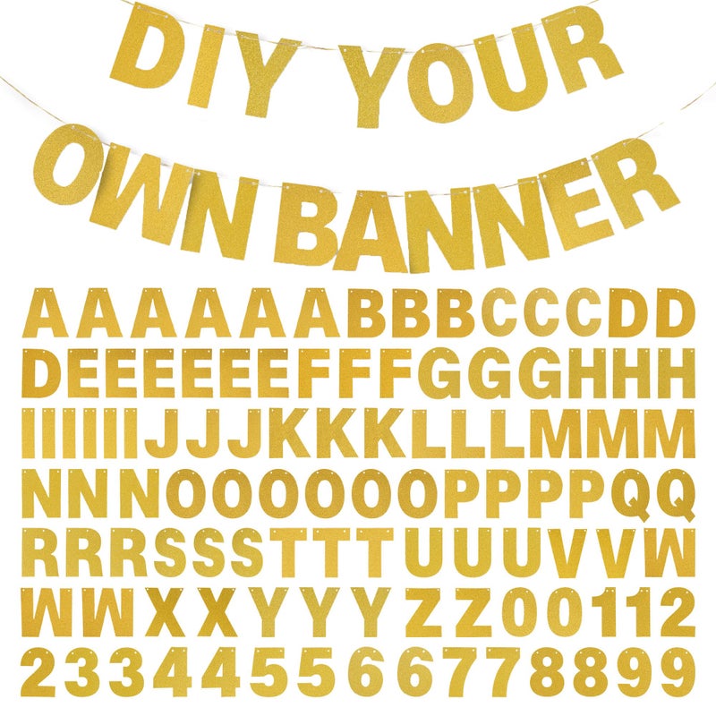 mifengda DIY Banner Kit with Letters Glitter Banner Letters Customizable Birthday Banners Graduation Banner Custom Party Hanging Banner for Graduation Wedding Party Baby Shower Decoration(Gold) - Image 1