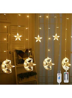 Arabest 138 LED Star Moon Curtain Decorative Lights with Remote Control & USB Plug, 8 Lighting Modes for Home Holiday Ramadan  Wedding Party, Warm White.  - Image 1