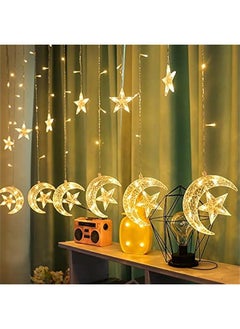 Arabest 138 LED Star Moon Curtain Decorative Lights with Remote Control & USB Plug, 8 Lighting Modes for Home Holiday Ramadan  Wedding Party, Warm White.  - Image 2