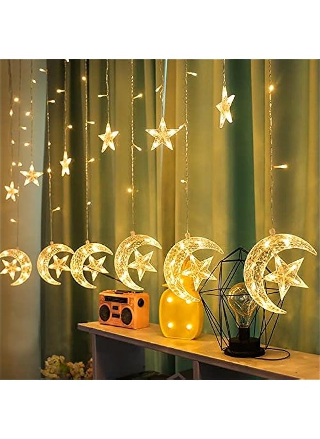 Arabest 138 LED Star Moon Curtain Decorative Lights with Remote Control & USB Plug, 8 Lighting Modes for Home Holiday Ramadan  Wedding Party, Warm White.  - Image 2
