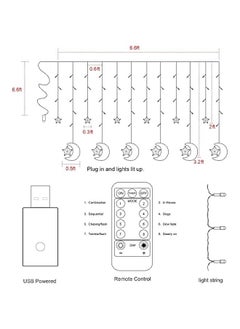 Arabest 138 LED Star Moon Curtain Decorative Lights with Remote Control & USB Plug, 8 Lighting Modes for Home Holiday Ramadan  Wedding Party, Warm White.  - Image 3