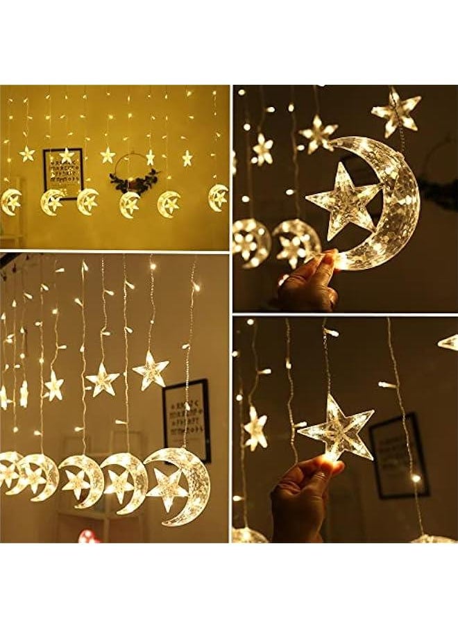 Arabest 138 LED Star Moon Curtain Decorative Lights with Remote Control & USB Plug, 8 Lighting Modes for Home Holiday Ramadan  Wedding Party, Warm White.  - Image 4