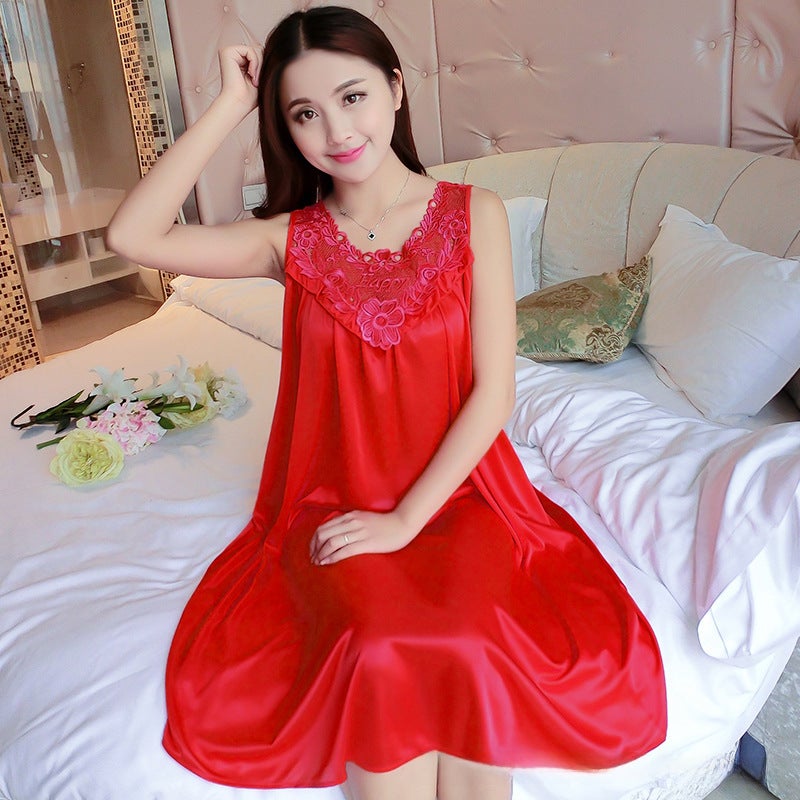 Summer Plus Size Ice Silk Sleepwear Womens Slip Dress 324# Black - Image 5