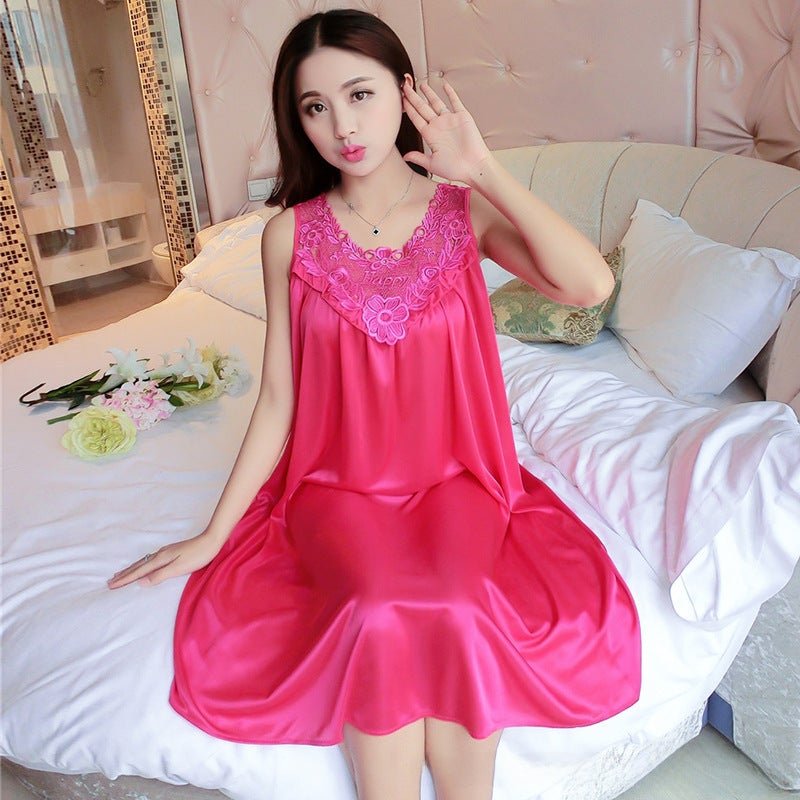 Summer Plus Size Ice Silk Sleepwear Womens Slip Dress 324# Black - Image 4