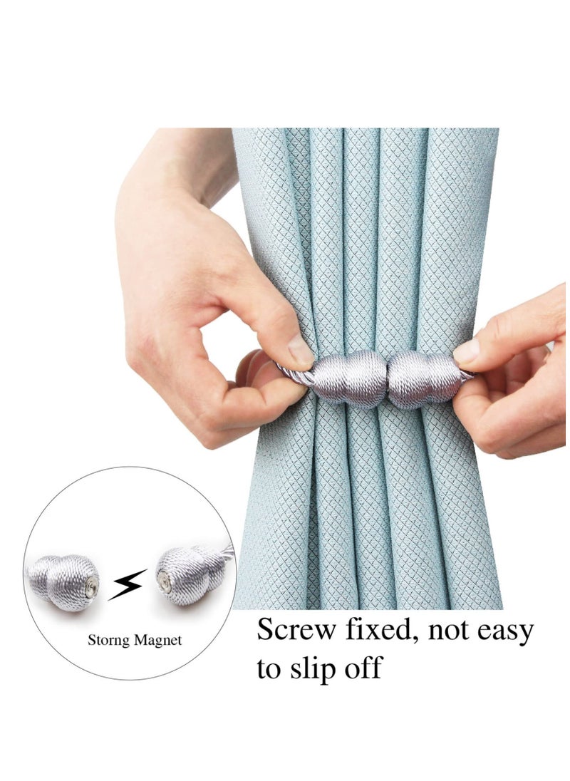 Excefore Magnetic Curtain Tiebacks, 4 Pack Rope Decorative Curtain Tie Backs Elegant Curtain Holders for Drapes Outdoor Window Treatment Holdbacks, Grey  - Image 3