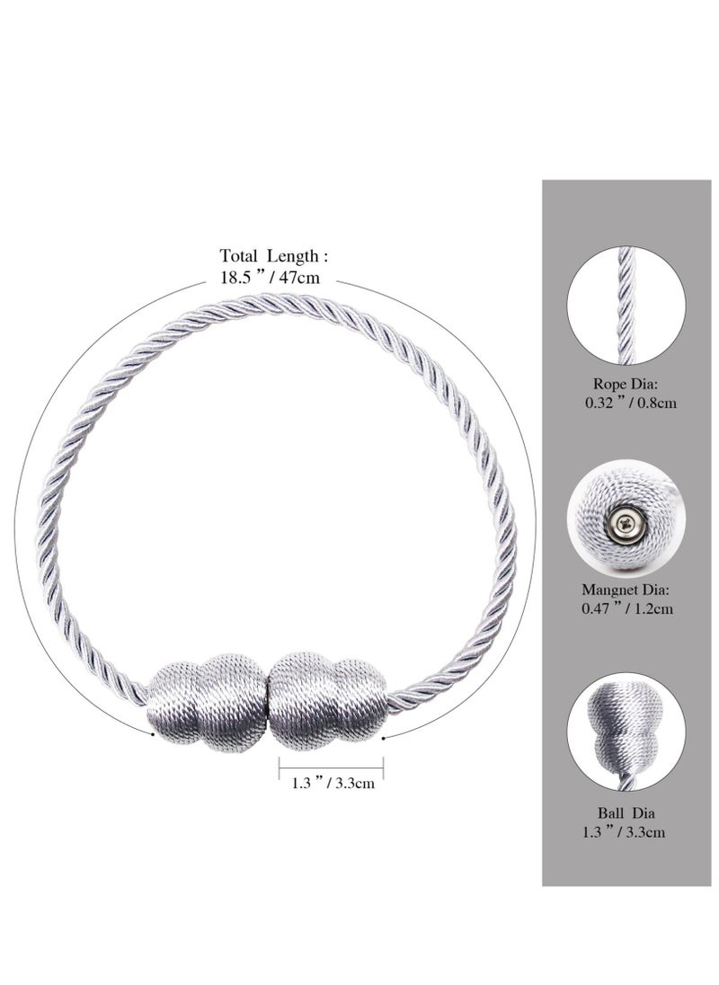 Excefore Magnetic Curtain Tiebacks, 4 Pack Rope Decorative Curtain Tie Backs Elegant Curtain Holders for Drapes Outdoor Window Treatment Holdbacks, Grey  - Image 2