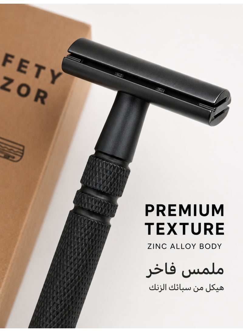 Double Edge Safety Razor, Closed Comb Non-Slip Handle Reusable Safety Razor for Women & Men with 10pc Blades Personal beard care shaver set beauty tools-Matte Black - Image 4