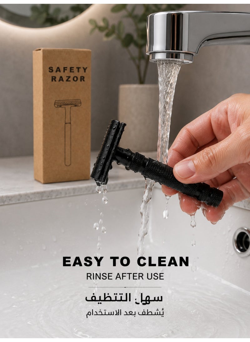 Double Edge Safety Razor, Closed Comb Non-Slip Handle Reusable Safety Razor for Women & Men with 10pc Blades Personal beard care shaver set beauty tools-Matte Black - Image 5
