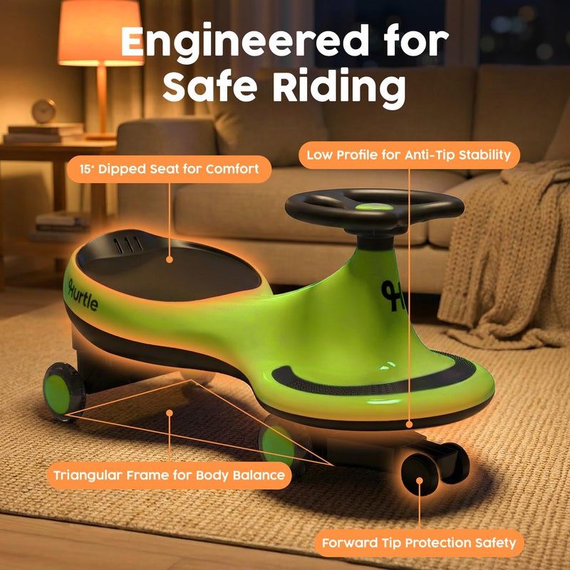 Hurtle Swing Ride On Car, Wiggle Car Toy for Kids, No Pedals, Batteries or Gears, Safe Toddler Ride On Toy with Twist & Go Motion, for Indoor & Outdoor Use, Suitable for Kids Above 2 Years, Green - Image 3