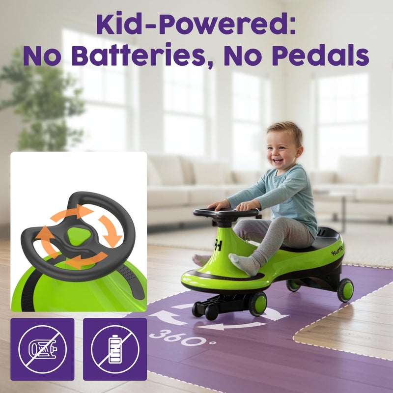 Hurtle Swing Ride On Car, Wiggle Car Toy for Kids, No Pedals, Batteries or Gears, Safe Toddler Ride On Toy with Twist & Go Motion, for Indoor & Outdoor Use, Suitable for Kids Above 2 Years, Green - Image 2