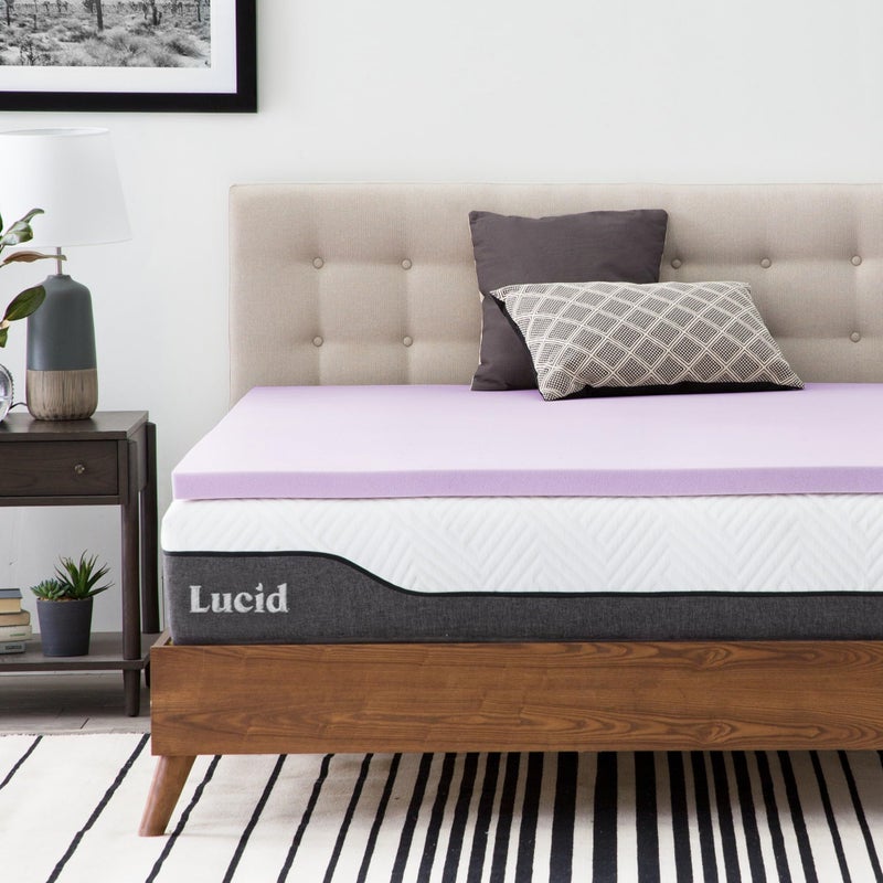 LUCID 2 Inch Lavender Infused Memory Foam Mattress Topper Twin XL Size  Ventilated Design  Pressure Relieving Bed Topper  Mattress Pad  CertiPur Certified