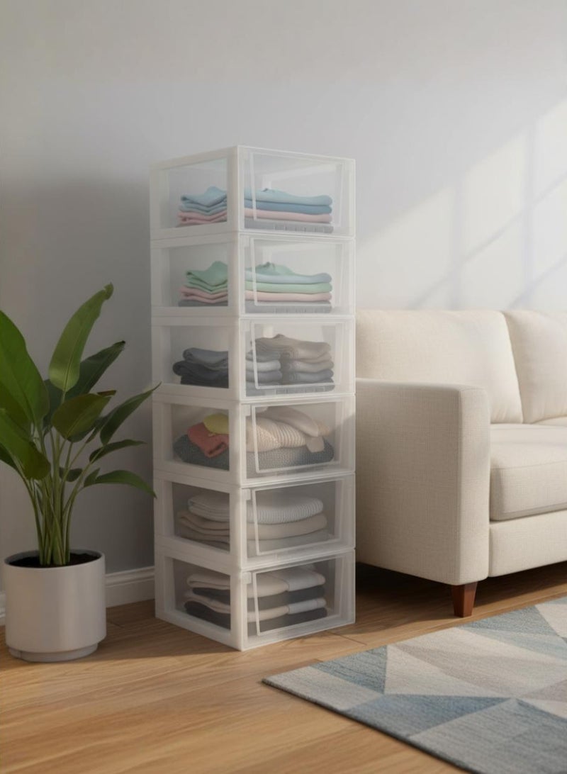 Concept home Chest of 6 Drawers Plastic, Easy to Install, High Quality, Big Size 42x84x34 cm, White/Clear - Image 3