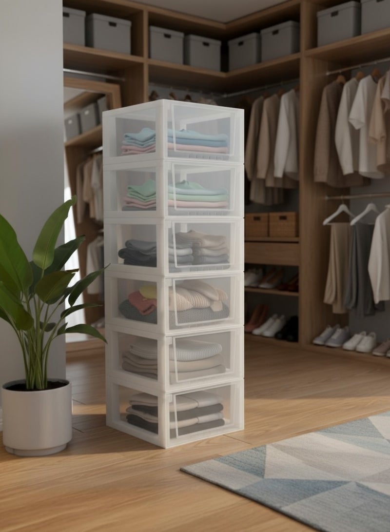 Concept home Chest of 6 Drawers Plastic, Easy to Install, High Quality, Big Size 42x84x34 cm, White/Clear - Image 2