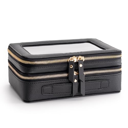 Aveniee XL Clear Makeup Organizer,Double Layer Travel Cosmetic Case with Brush Holder & Zippered Compartments,Big Toiletry Bag for Travel Accessories,2 Layers Large,Black - Image 5