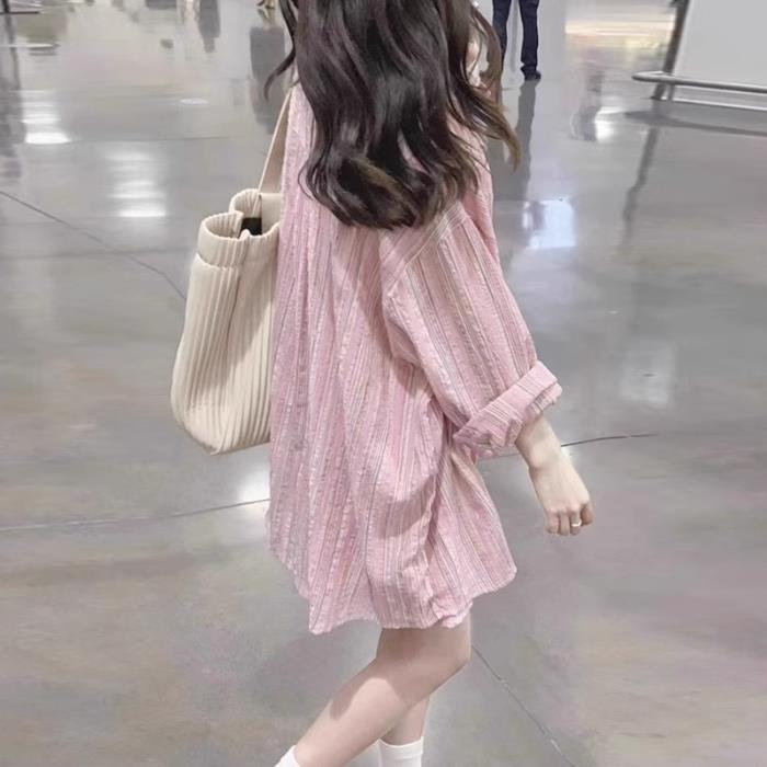 Pink Striped Summer Shirt 2024 Thin Sunscreen Coat Pink Stripe