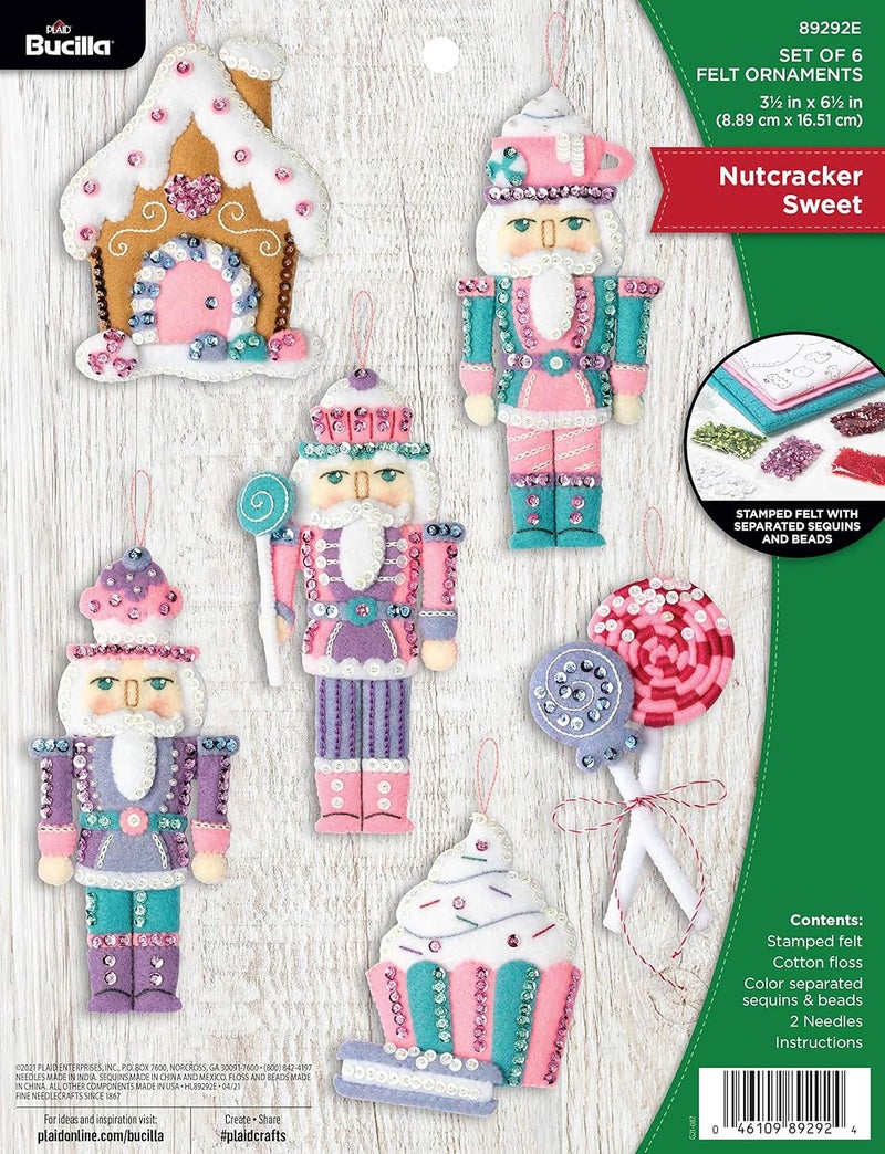 Bucilla Nutcracker Sweet Christmas, Set of 6 Felt Applique Ornament Kit, Perfect Supplies for DIY Needlepoint Arts and Crafts, 89292E - Image 1