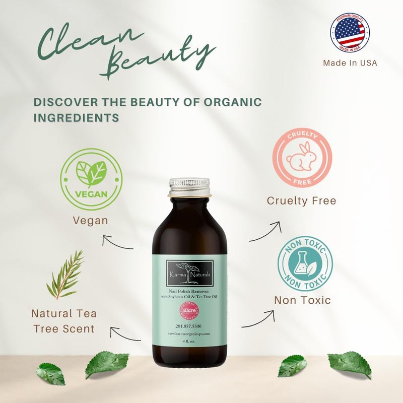 Karma Organic Nail Polish Remover with Soybean Oil and Tea Tree Oil- Non Toxic, Vegan, Cruelty Free, Acetone Free â€“ Nails Strengthener for Fingernails â€“ 4 fl. Oz - Image 5