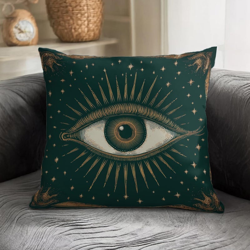 RBAFAO Gothic Floral Throw Pillow Cover, Darkly Elegant Floral Decorative Pillow Spooky Tiki Skull Flower Motif, Witchy Art Deco Pillowcase Cushion Cover for Bed Sofa Living Room (Green, 18x18inches) - Image 3
