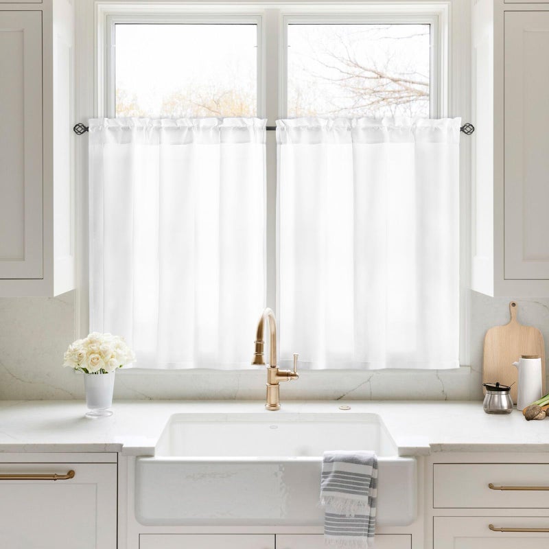 هوم أيدياز Homideas غير مشاهدت خصوصية أبيض مكيفات المطبخ الستائر 30 × 36 بوصة طول 2 لوحات قصيرة شبه شفافة الستائر ضوء الستائر الحمام الستائر لغرفة نوم غرفة المعيشة - Image 1