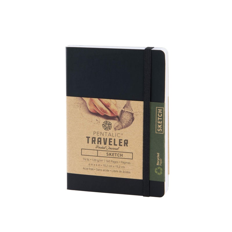Pentalic 4" x 6" Pocket Sketchbook Traveler Journal, 160 Pages, Black - Image 1