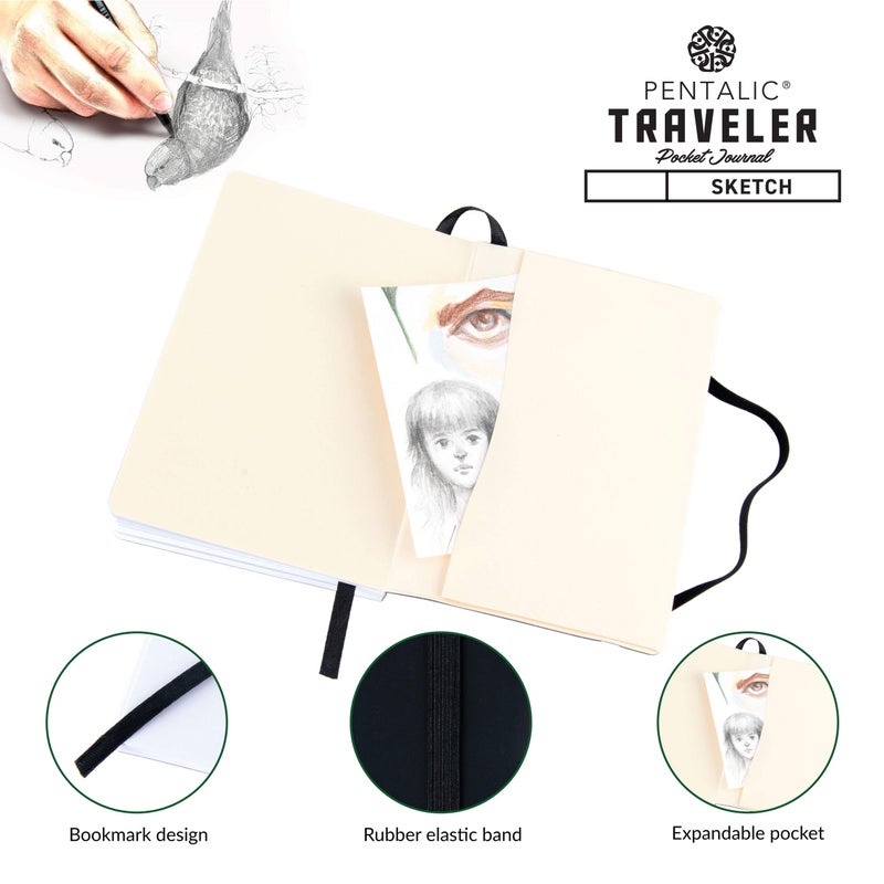 Pentalic 4" x 6" Pocket Sketchbook Traveler Journal, 160 Pages, Black - Image 5