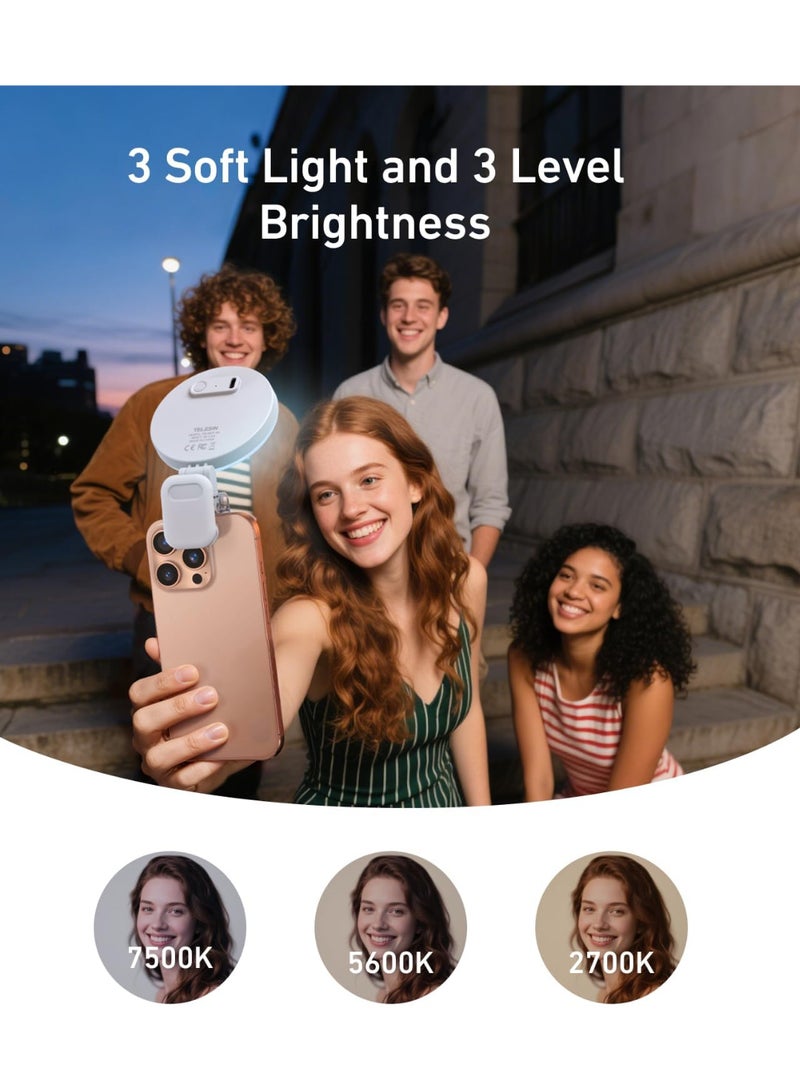 TELESIN Clip-on Selfie Ring Light, Rechargeable Portable 360° LED Selfie Fill Light with Mirror for Phone/iPhone Photography, Computer Laptop Video Conference, TikTok, Zoom Calls, Girl Makeup - Image 3