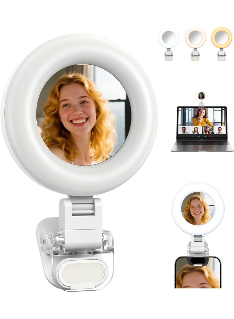 TELESIN Clip-on Selfie Ring Light, Rechargeable Portable 360° LED Selfie Fill Light with Mirror for Phone/iPhone Photography, Computer Laptop Video Conference, TikTok, Zoom Calls, Girl Makeup - Image 1