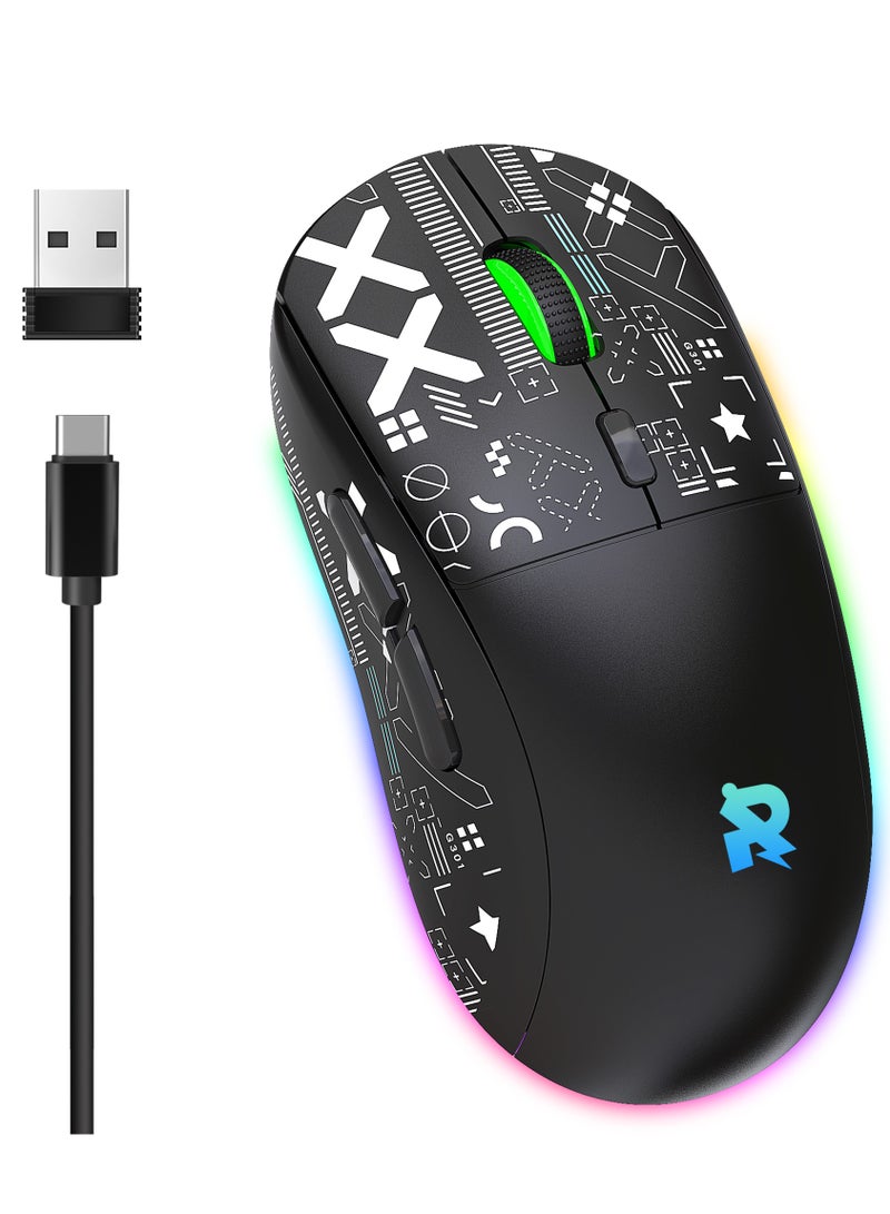 Rock Pow Gaming Mouse, Wired/Wireless/Bluetooth Tri Modes, Wireless Mouse for Laptop, Portable Type C Charging 5 Level DPI Mouse with 12 RGB Lighting Modes - Image 1