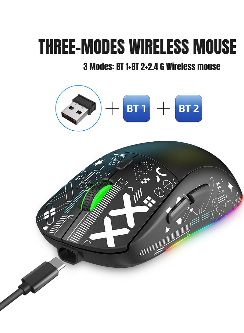 Rock Pow Gaming Mouse, Wired/Wireless/Bluetooth Tri Modes, Wireless Mouse for Laptop, Portable Type C Charging 5 Level DPI Mouse with 12 RGB Lighting Modes - Image 2