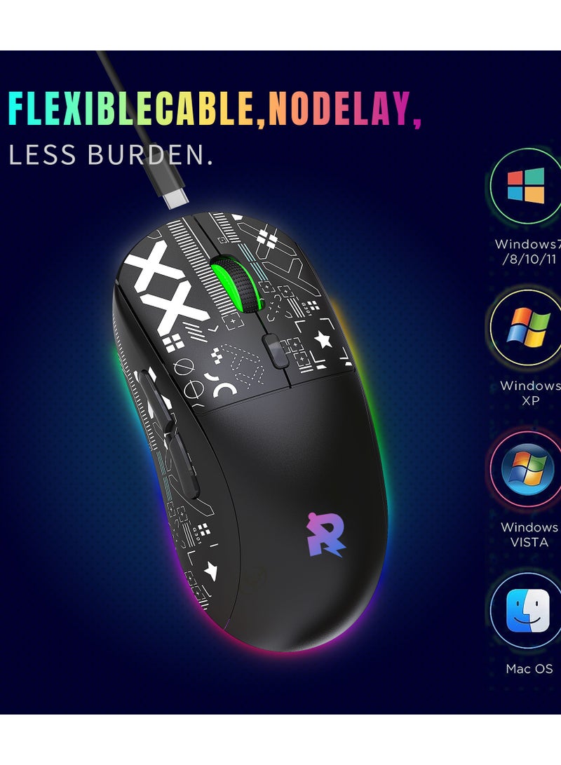 Rock Pow Gaming Mouse, Wired/Wireless/Bluetooth Tri Modes, Wireless Mouse for Laptop, Portable Type C Charging 5 Level DPI Mouse with 12 RGB Lighting Modes - Image 4