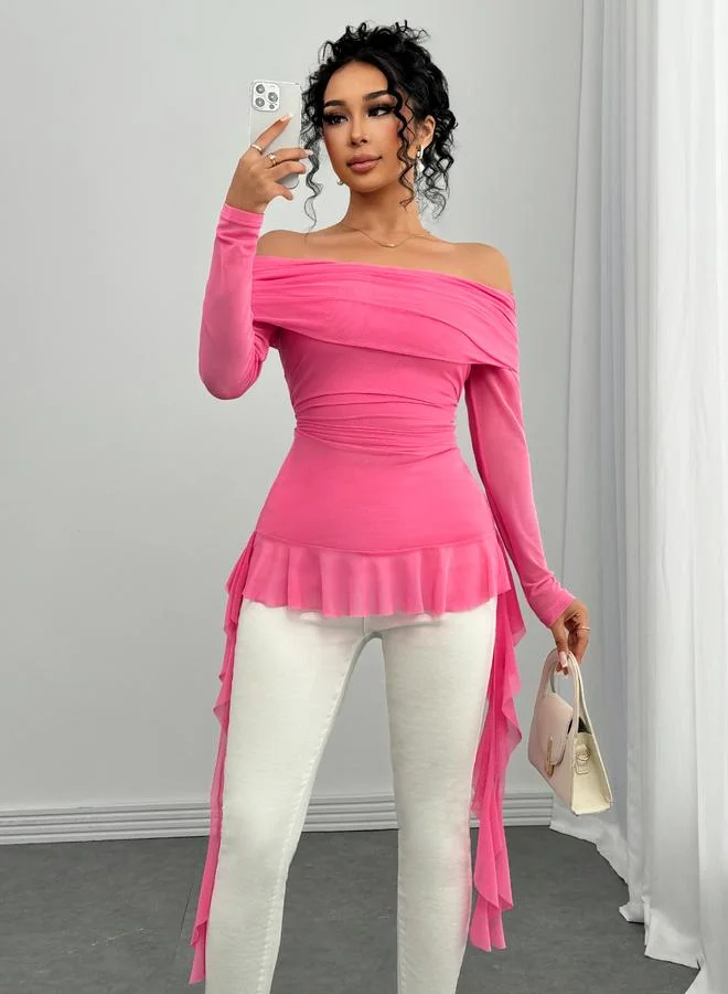 تايك تو Pink Off Shoulder Long Sleeve Top