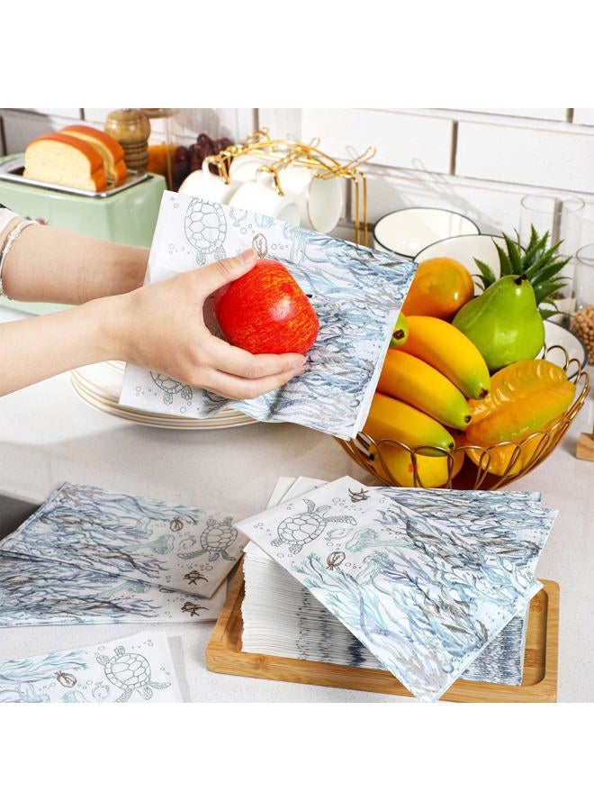 Moinchore 200 Pcs Coastal Turtle Bathroom Paper Guest Towel 2 Ply Summer Guest Napkins Blue Bathroom Paper Hand Towels Jellyfish Dinner Napkins Nautical Napkins for Wedding Baby Shower Holiday Party - Image 5