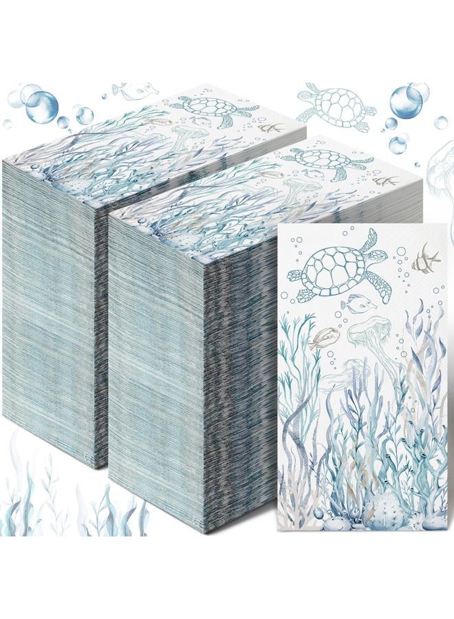 Moinchore 200 Pcs Coastal Turtle Bathroom Paper Guest Towel 2 Ply Summer Guest Napkins Blue Bathroom Paper Hand Towels Jellyfish Dinner Napkins Nautical Napkins for Wedding Baby Shower Holiday Party - Image 1