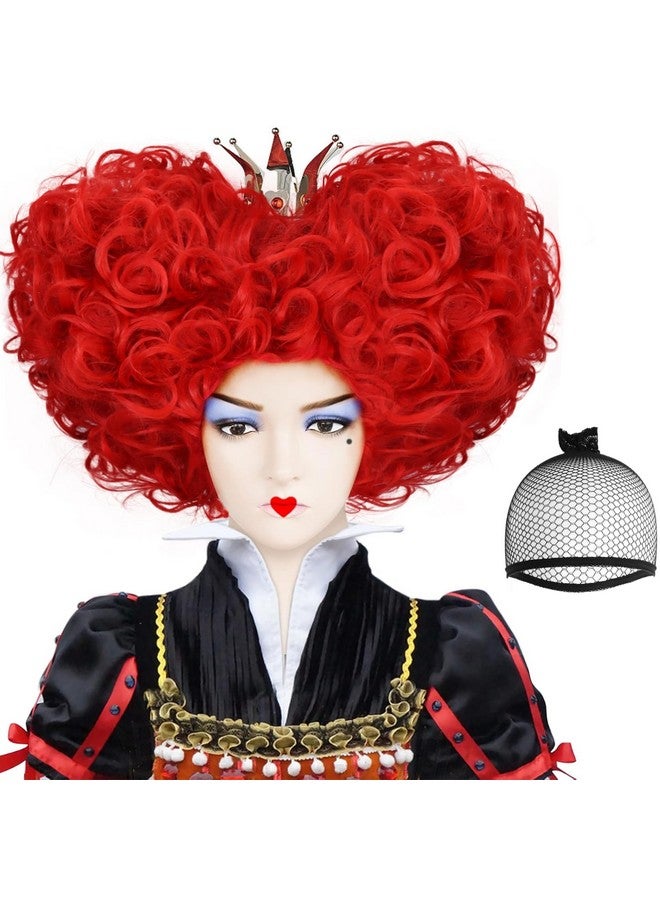 Anogol Hair Cap+ Red Heart Bun Beehive Wig for Red Queen Wig Women Prestyled Short Curly Red Wigs for Anime Synthetic Hair for Heart Queen Costume Cosplay Wig For Movie Halloween Party - Image 1