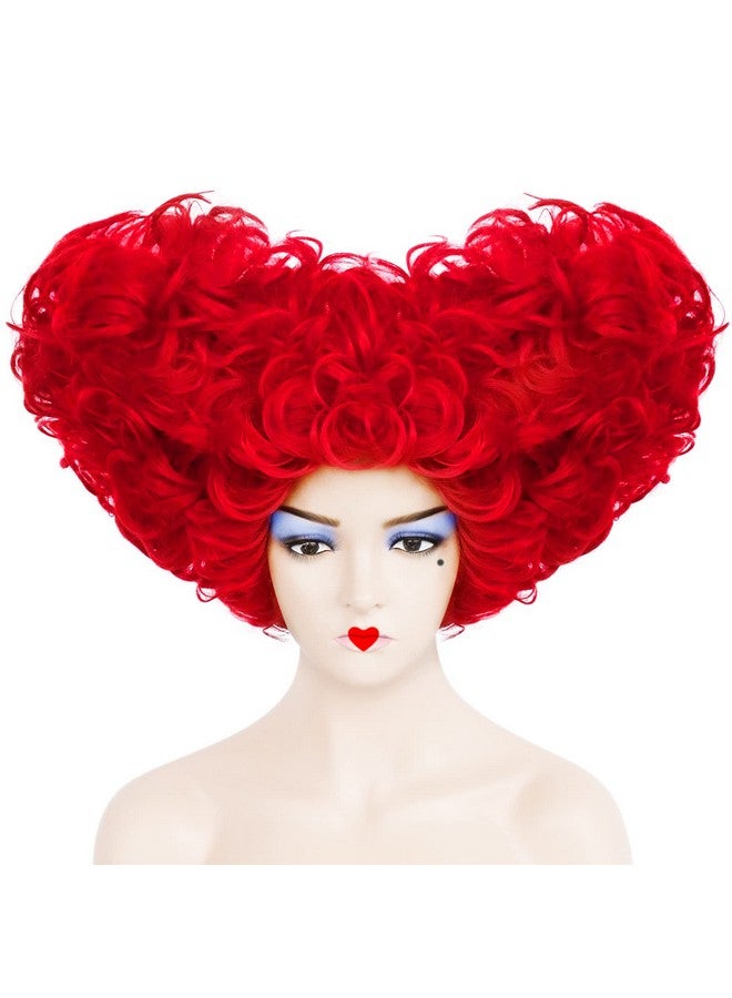 Anogol Hair Cap+ Red Heart Bun Beehive Wig for Red Queen Wig Women Prestyled Short Curly Red Wigs for Anime Synthetic Hair for Heart Queen Costume Cosplay Wig For Movie Halloween Party - Image 2